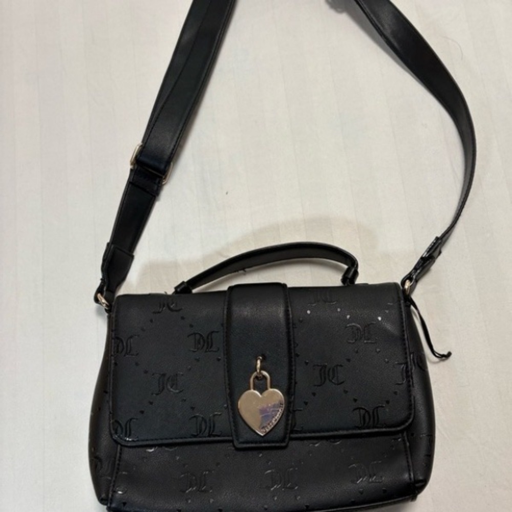Black Women's Top-Handle Crossbody Bag with Heart Charm